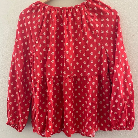 Red Patterned Blouse with Front Tassels - Picture 3 of 5